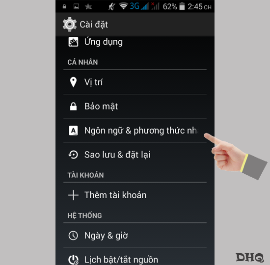 Bạn chọn Ngôn ngữ & phương thức nhập